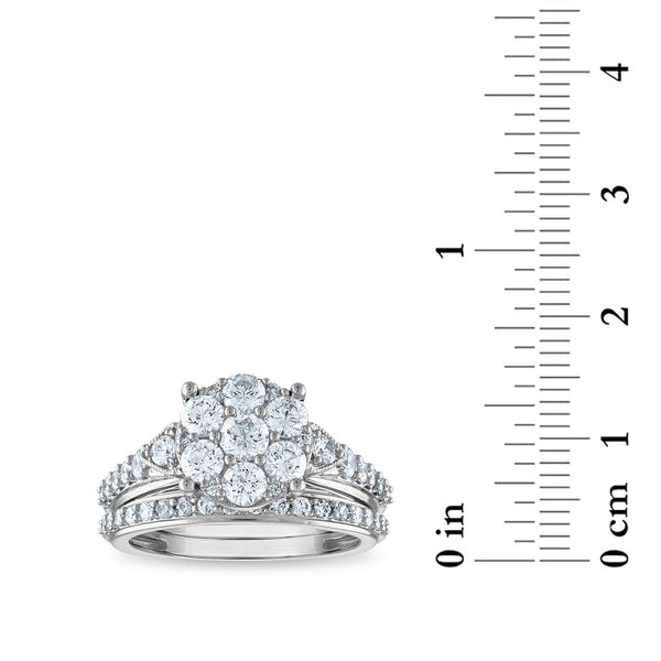 LoveSong EcoLove 1-1/2 CTW Lab Grown Diamond Cluster Bridal Set in 10KT White Gold