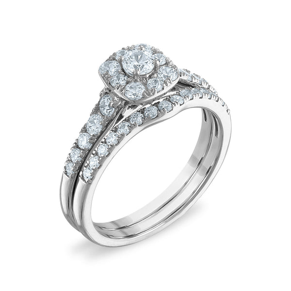 LoveSong EcoLove 9/10 CTW Lab Grown Diamond Halo Bridal Set in 10KT White Gold