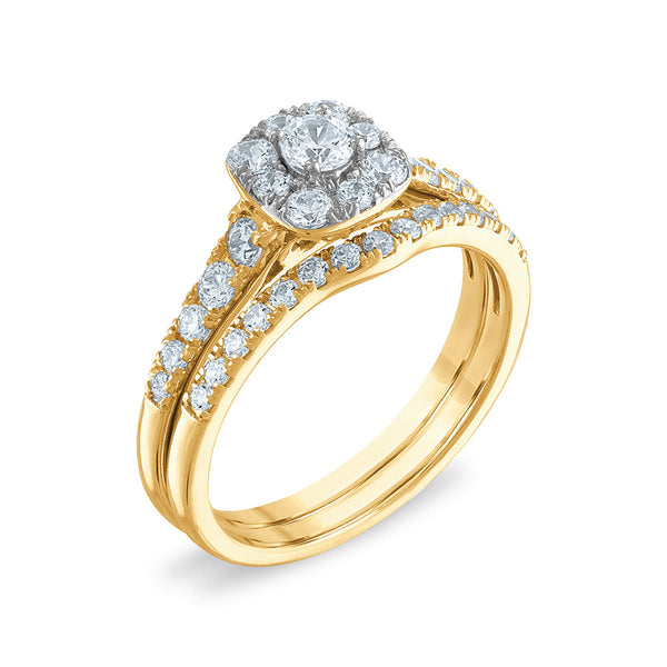 LoveSong EcoLove 9/10 CTW Lab Grown Diamond Halo Bridal Set in 10KT Yellow Gold