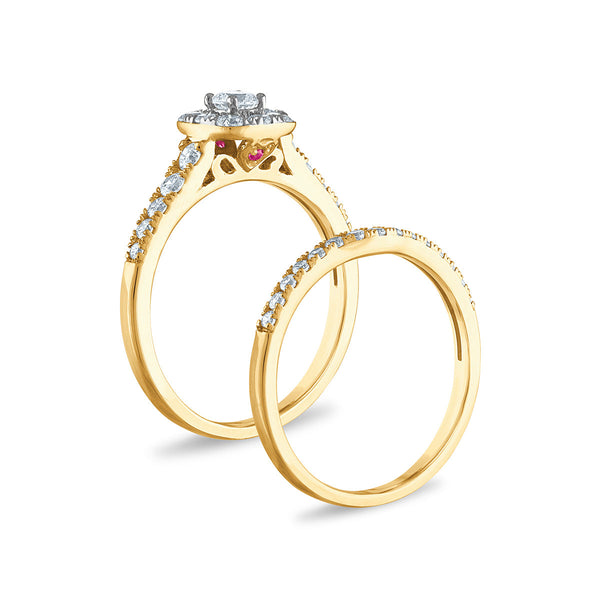 LoveSong EcoLove 9/10 CTW Lab Grown Diamond Halo Bridal Set in 10KT Yellow Gold