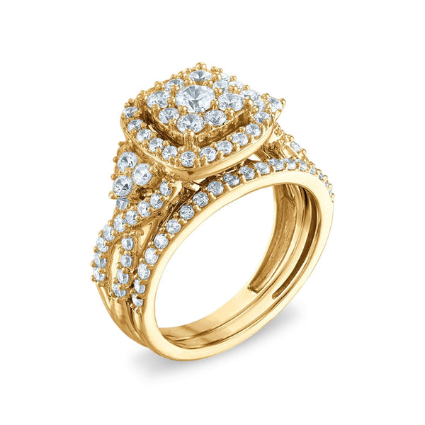 LoveSong EcoLove 1-3/8 CTW Lab Grown Diamond Halo Bridal Set in 10KT Yellow Gold