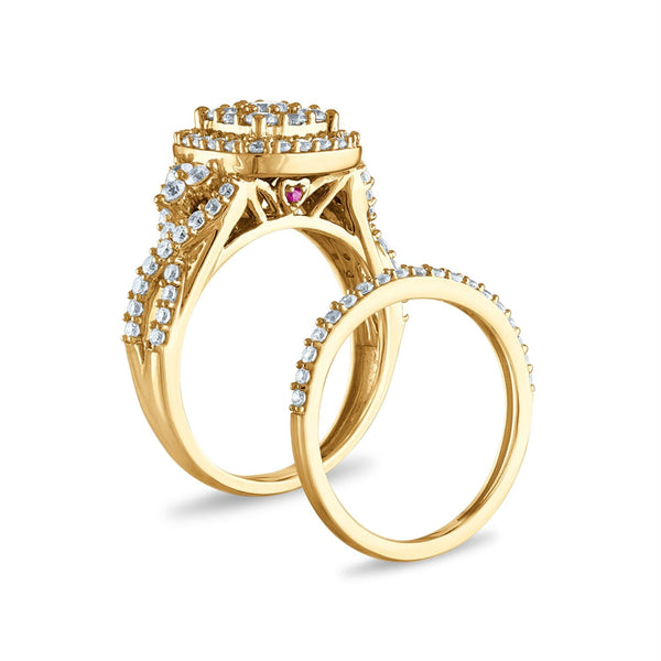 LoveSong EcoLove 1-3/8 CTW Lab Grown Diamond Halo Bridal Set in 10KT Yellow Gold