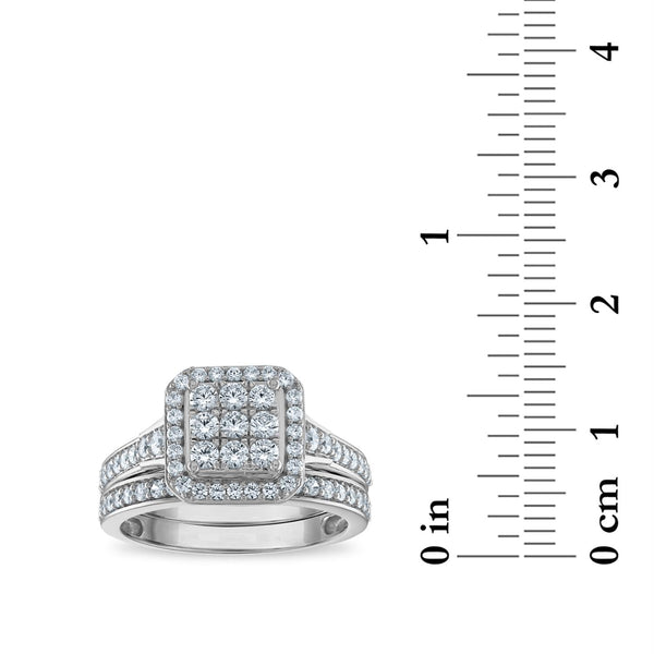 LoveSong EcoLove 1 CTW Lab Grown Diamond Cluster Halo Bridal Set in 10KT White Gold