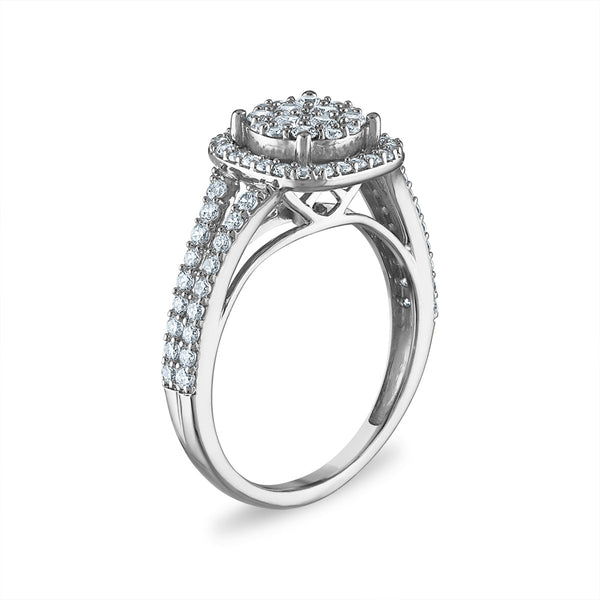 LoveSong EcoLove 1 CTW Lab Grown Diamond Cluster Halo Bridal Set in 10KT White Gold