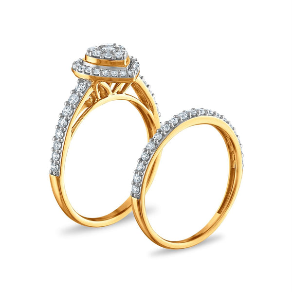 LoveSong EcoLove 3/4 CTW Lab Grown Diamond Heart Halo Cluster Bridal Set in 10KT Yellow Gold