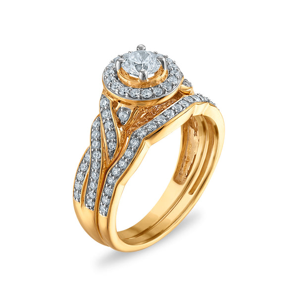 LoveSong EcoLove 1 CTW Lab Grown Diamond Halo Infinity Bridal Set in 10KT Yellow Gold