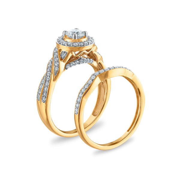 LoveSong EcoLove 1 CTW Lab Grown Diamond Halo Infinity Bridal Set in 10KT Yellow Gold