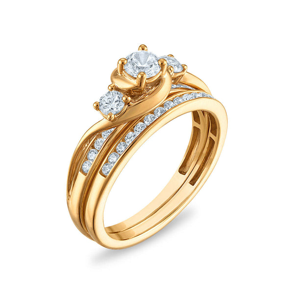 LoveSong EcoLove 3/4 CTW Lab Grown Diamond Three Stone Bridal Set in 10KT Yellow Gold