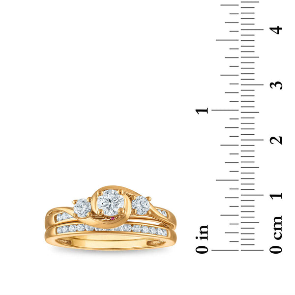 LoveSong EcoLove 3/4 CTW Lab Grown Diamond Three Stone Bridal Set in 10KT Yellow Gold