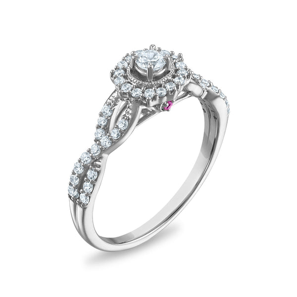 LoveSong EcoLove 3/8 CTW Lab Grown Diamond Promise Halo Round Shaped Ring in 10KT White Gold