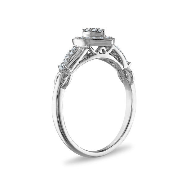 LoveSong EcoLove 1/6 CTW Lab Grown Diamond Halo Promise Ring in Rhodium Plated Sterling Silver