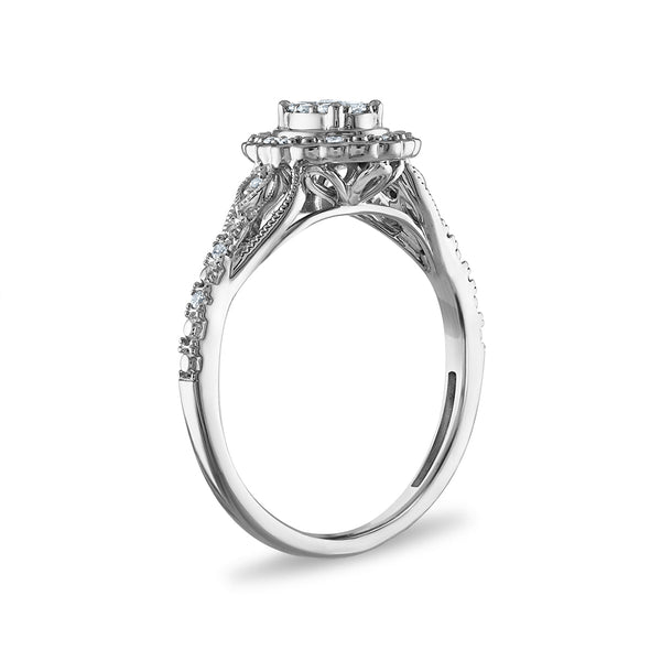 LoveSong EcoLove 1/6 CTW Lab Grown Diamond Halo Promise Ring in Rhodium Plated Sterling Silver