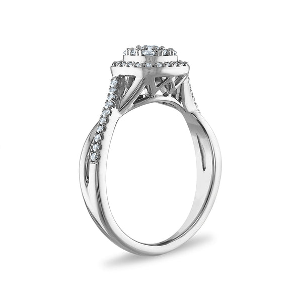 LoveSong EcoLove 3/8 CTW Lab Grown Diamond Halo Promise Ring in Rhodium Plated Sterling Silver