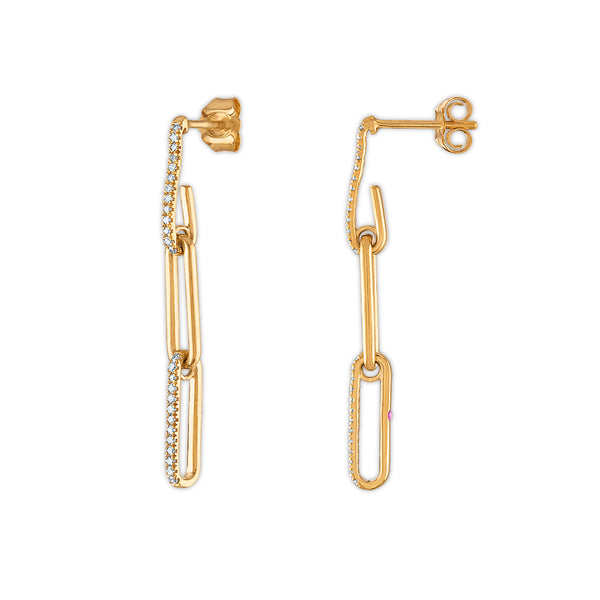 LoveSong 1/5 CTW Diamond Fashion Drop & Dangle Paper Clip Earrings in 10KT Yellow Gold