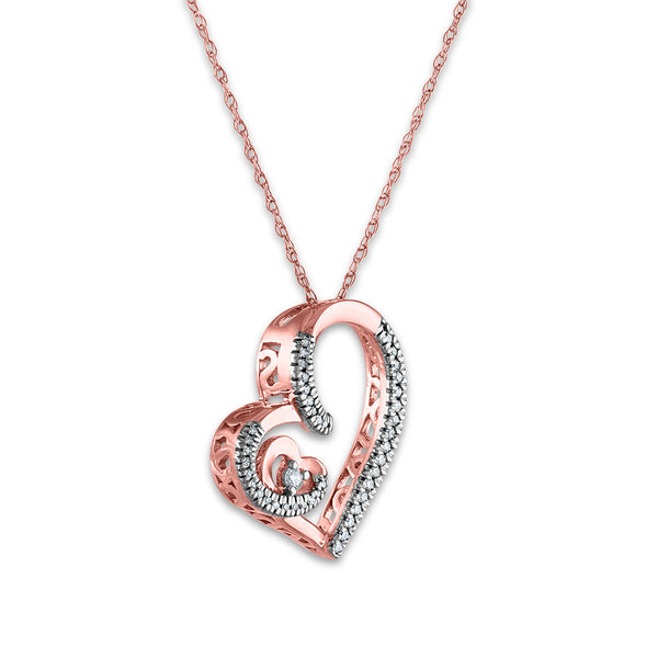 LoveSong 1/10 CTW Diamond Heart 18-inch Pendant in 10KT Rose Gold