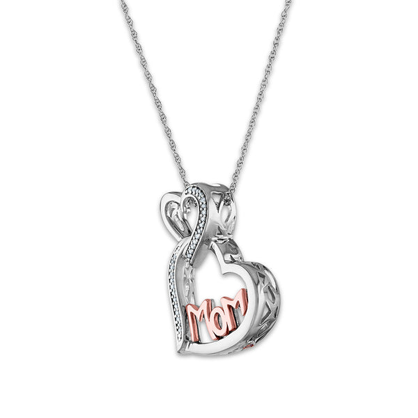 LoveSong 1/16 CTW Diamond Heart Mom 18-inch Pendant in Sterling Silver