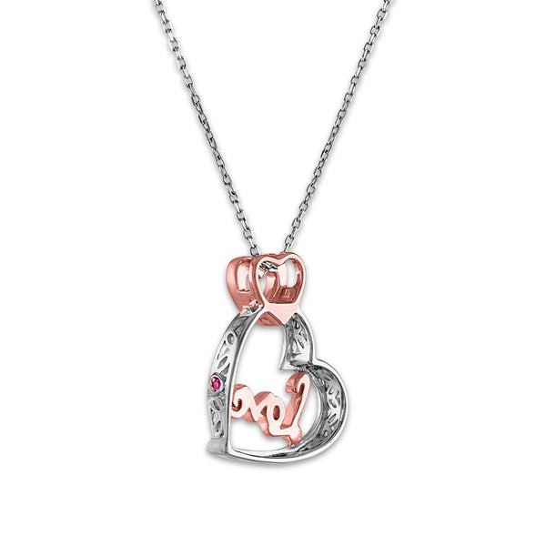 LoveSong 1/16 CTW Diamond Heart 18-inch Pendant in Rose Gold Plated Sterling Silver