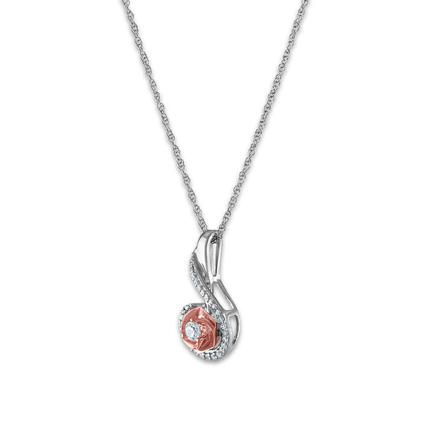 LoveSong 1/8 CTW Diamond Everlasting Rose 18-inch Pendant in 10KT White and Rose Gold