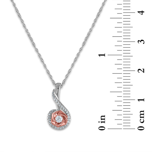 LoveSong 1/8 CTW Diamond Everlasting Rose 18-inch Pendant in 10KT White and Rose Gold