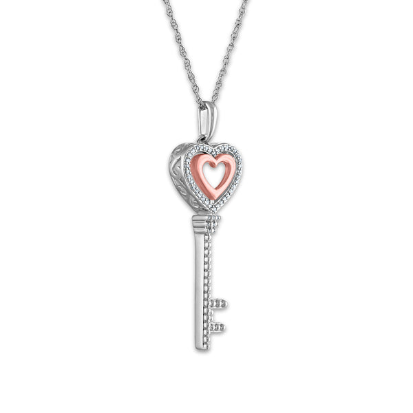 LoveSong 1/16 CTW Diamond Heart Key 18-inch Pendant in Sterling Silver