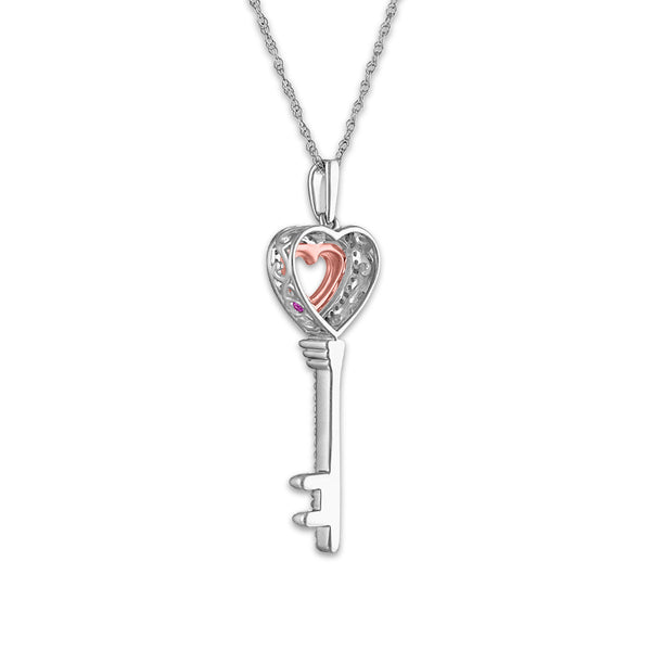 LoveSong 1/16 CTW Diamond Heart Key 18-inch Pendant in Sterling Silver