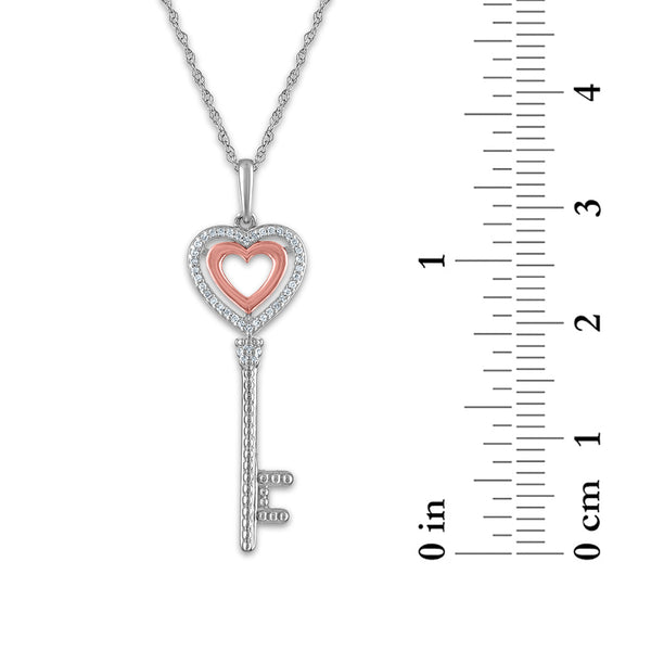 LoveSong 1/16 CTW Diamond Heart Key 18-inch Pendant in Sterling Silver