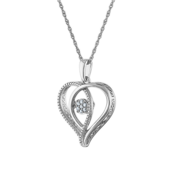 LoveSong 1/10 CTW Diamond Heart 18-inch Pendant in Rhodium Plated Sterling Silver