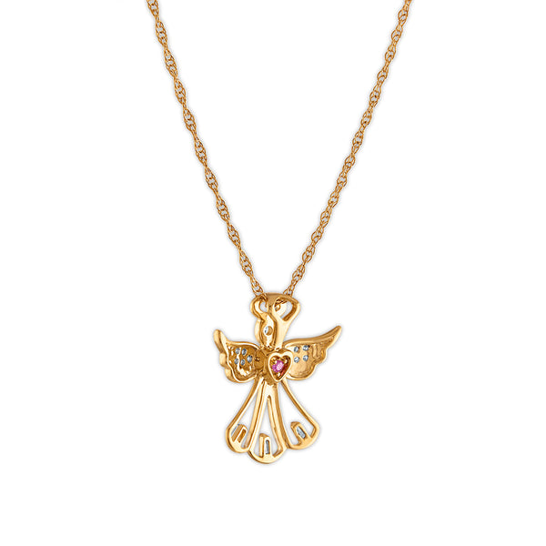 LoveSong 1/14 CTW Diamond Angel 18-inch Pendant in 10KT Yellow Gold