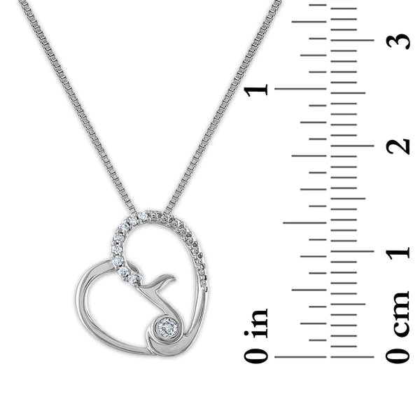 LoveSong 1/14 CTW Diamond Heart Fashion 18-inch Pendant in Rhodium Plated Sterling Silver