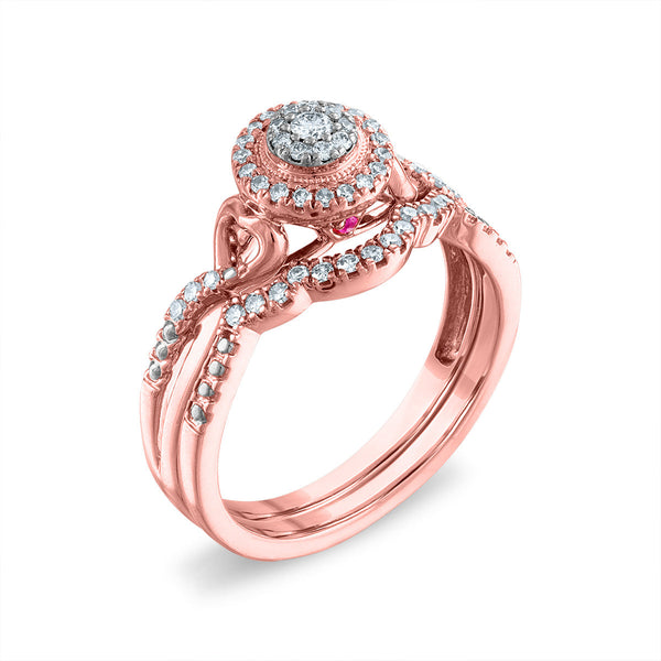 LoveSong 1/4 CTW Diamond Infinity Halo Bridal Set Ring in 10KT Rose Gold