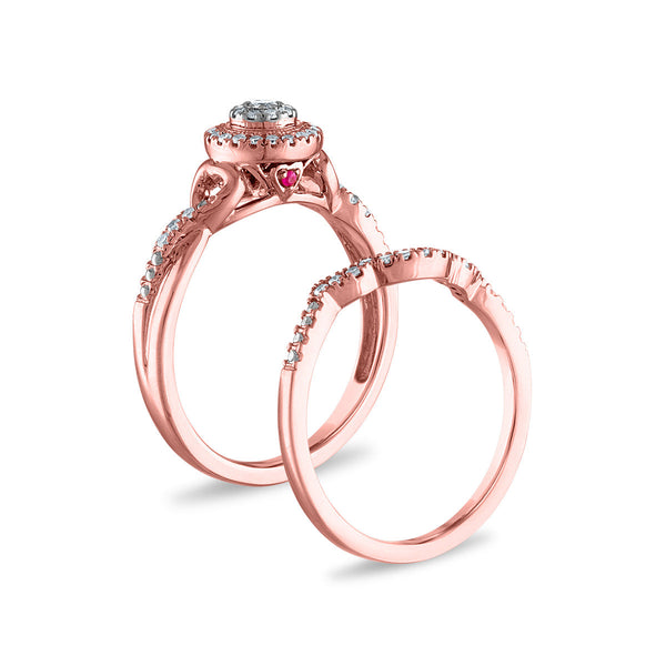 LoveSong 1/4 CTW Diamond Infinity Halo Bridal Set Ring in 10KT Rose Gold