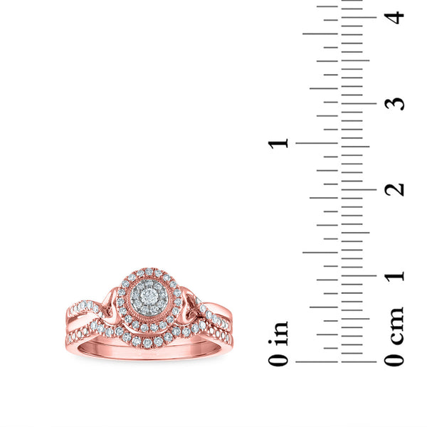 LoveSong 1/4 CTW Diamond Infinity Halo Bridal Set Ring in 10KT Rose Gold