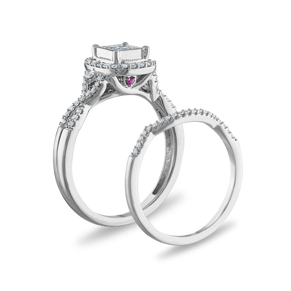 LoveSong 1/2 CTW Diamond Halo Bridal Set Ring in 10KT White Gold