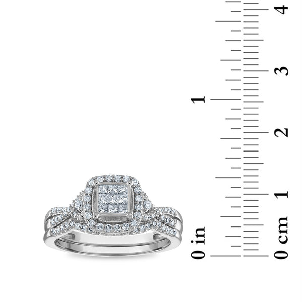 LoveSong 1/2 CTW Diamond Halo Bridal Set Ring in 10KT White Gold