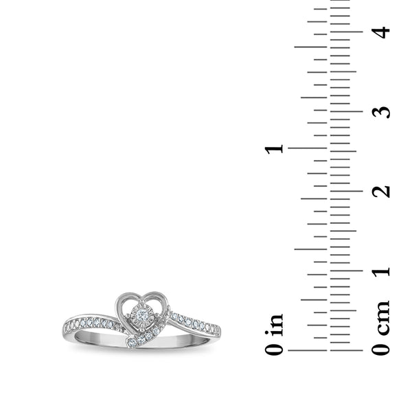 LoveSong 1/10 CTW Diamond Promise Heart Ring in Rhodium Plated Sterling Silver