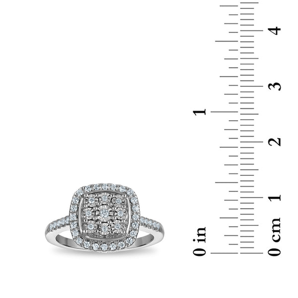 1/4 CTW Diamond Halo Cluster Ring in Sterling Silver