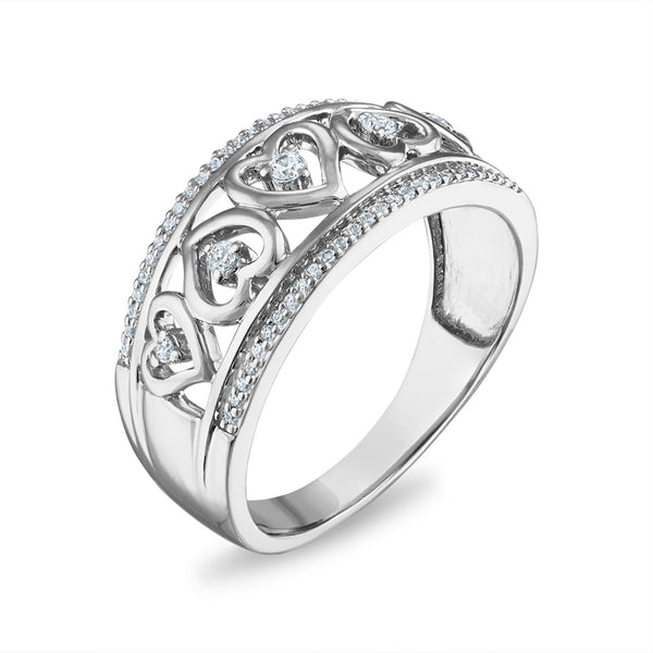 1/6 CTW Diamond Heart Ring in Rhodium Plated Sterling Silver