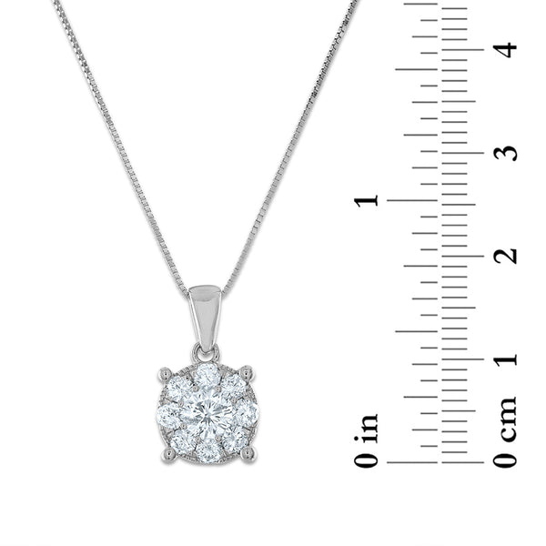 1 CTW Diamond Cluster Halo 18-inch Pendant in 14KT White Gold