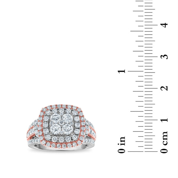 2 CTW Diamond Halo Cushion Shape Ring in 14KT White and Rose Gold