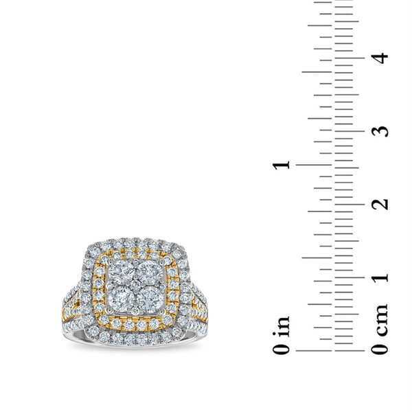 2 CTW Diamond Halo Cushion Shape Ring in 14KT White and Yellow Gold