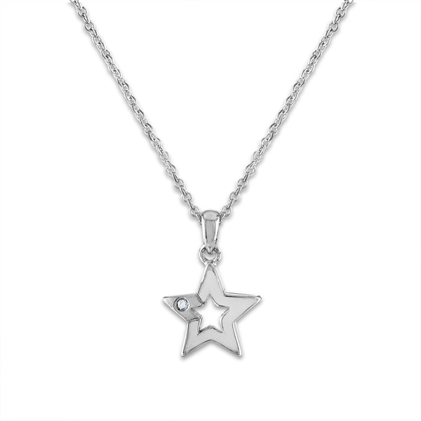 Diamond Accent Star Earrings Pendant Bracelet Set in Sterling Silver. Chain not Included