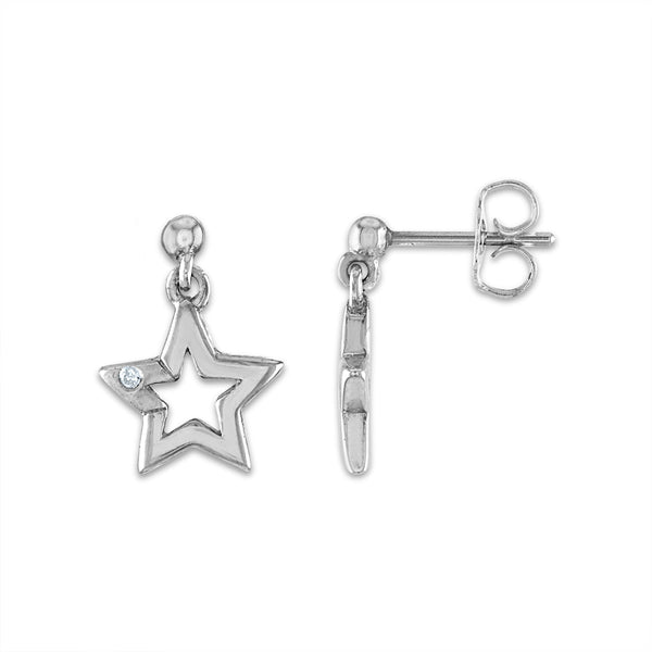 Diamond Accent Star Earrings Pendant Bracelet Set in Sterling Silver. Chain not Included