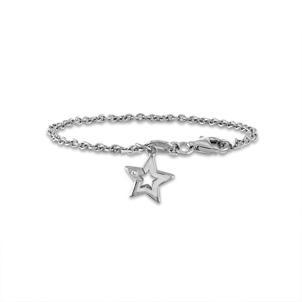 Diamond Accent Star Earrings Pendant Bracelet Set in Sterling Silver. Chain not Included