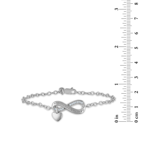 1/10 CTW Diamond 7-inch Infinity Heart Hope Faith Courage Bracelet in Rhodium Plated Sterling Silver