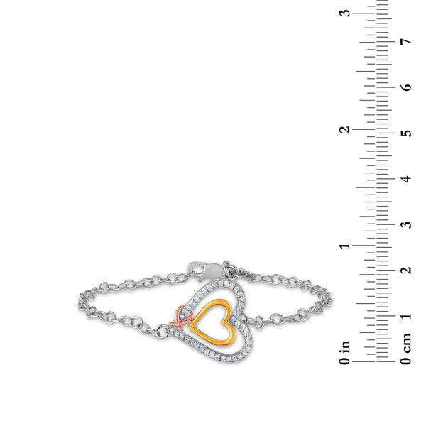 1/5 CTW Diamond 7-inch Heart Bracelet in Tri-Color Sterling Silver