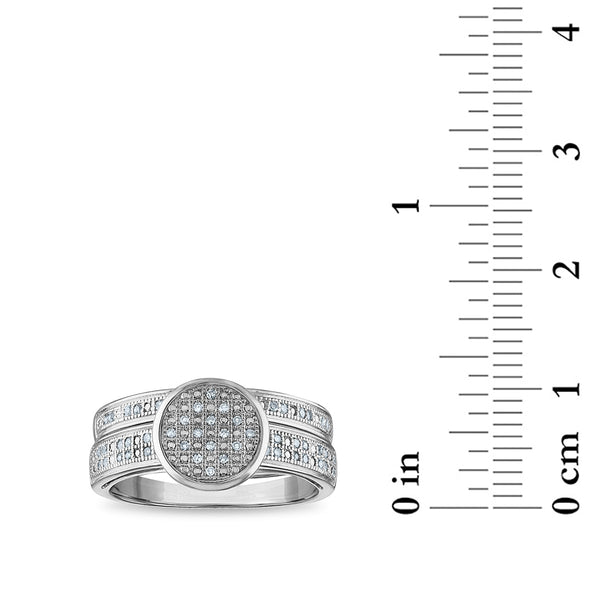 1/7 CTW Diamond Cluster Bridal Set Ring in Rhodium Plated Sterling Silver