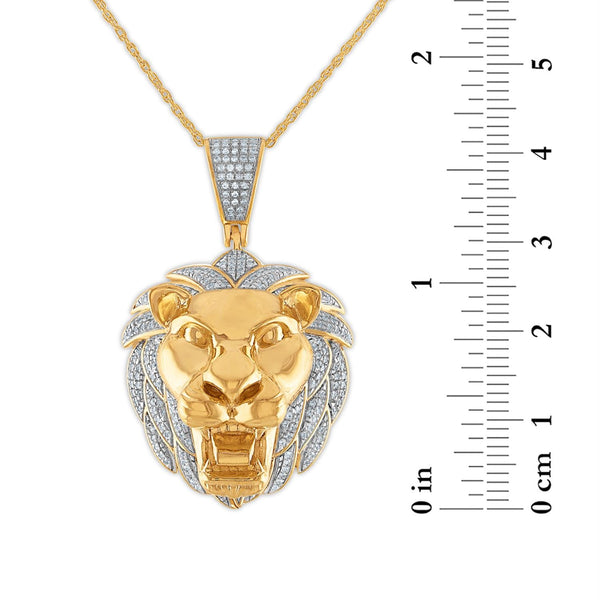 1/2 CTW Diamond Lion Head 18-inch Pendant in 10KT Yellow Gold