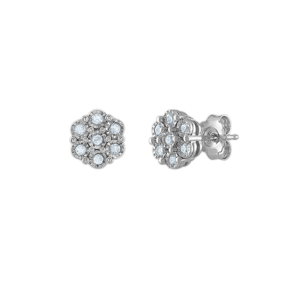 1/2 CTW Diamond Flower 18-inch Pendant Earrings Set in Sterling Silver