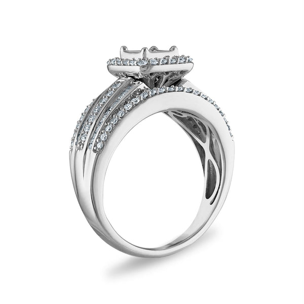 1 CTW Diamond Halo Engagement Ring in 10KT White Gold