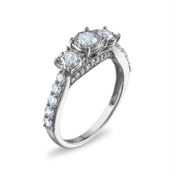 1 CTW Diamond Anniversary Three Stone Ring in 14KT White Gold